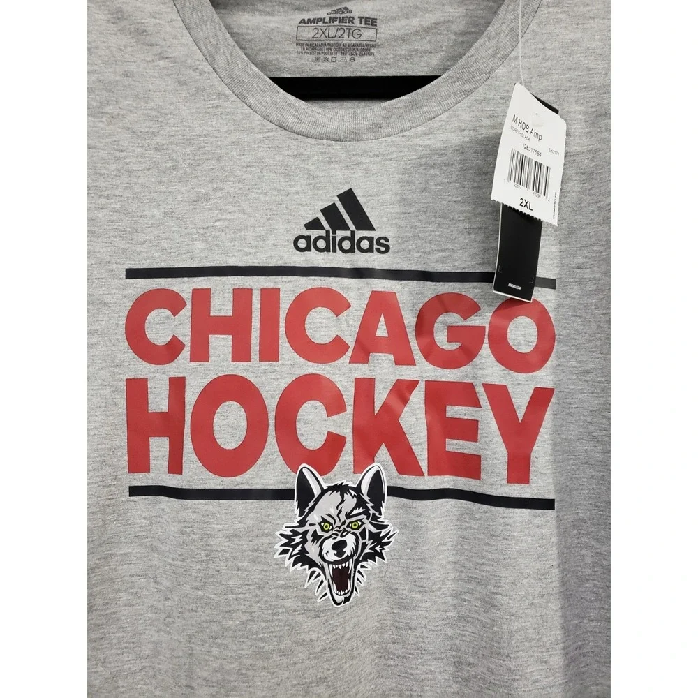 NEW ADIDAS 2XL Howlin Wolf Chicago Wolves Hockey Adult Mens Tshirt shirt tee